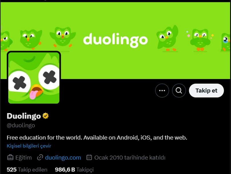 Duolingo'nun X profili