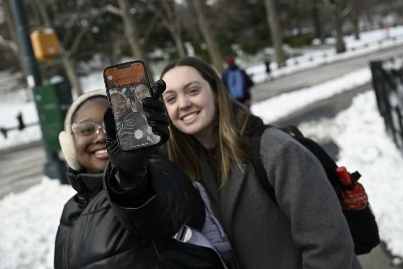 Christo and Jeanne-Claude Foundation's The Gates Augmented Reality experience viewed with the Bloomberg Connects app on a smart phone in Central Park