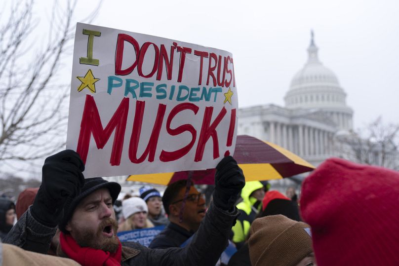 "Nie ufam prezydentowi Muskowi", demonstracja w Waszyngtonie, 12.02.2025
