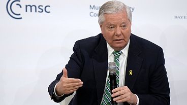 US Senator Lindsey Graham speaks as he participates in a panel discussion during the Munich Security Conference, Germany, Feb. 15, 2025.