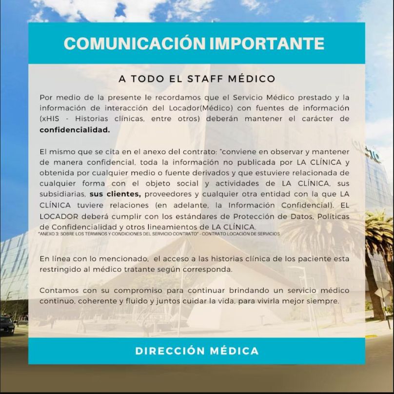 Comunicado de la Clínica Delgado.