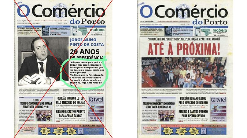 La falsa copertina a sinistra, quella vera a destra