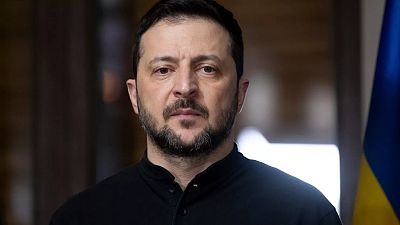 Президент Украины Владимир Зеленский прибывает на переговоры с канцлером Германии Олафом Шольцем в рамках Мюнхенской конференции по безопасности, 15 февраля 2025 г.