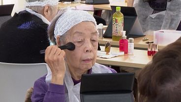 85-year-old participants setting up their mirrors. Tokyo, Japan - 14 February 2025