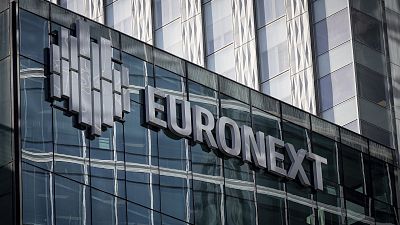 The logo of Euronext is pictured at its headquarters in the La Defense business district in Courbevoie near Paris,