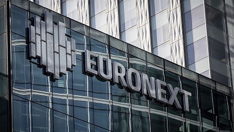 The logo of Euronext is pictured at its headquarters in the La Defense business district in Courbevoie near Paris,