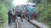 A train derails after colliding with a herd of elephants in Sri Lanka, February 20.