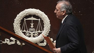 French Prime Minister François Bayrou arrives to deliver his general policy speech, Tuesday 14 January 2025, at the National Assembly in Paris