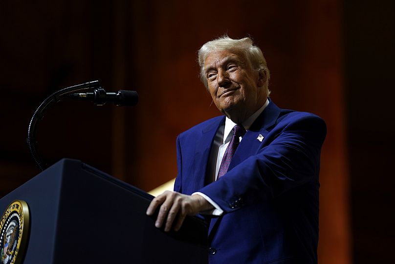 US President Donald speaks at the Republican Governors Association meeting at the National Building Museum in Washington, 20 February, 2025