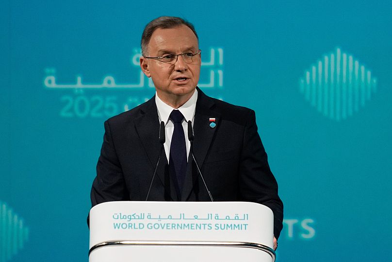 Polish President Andrzej Duda speaks during the World Governments Summit in Dubai, 11 February, 2025