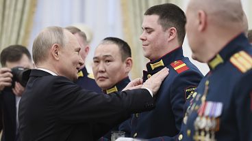 Russian President Vladimir Putin meets with recipients of Gold Star medal of Hero of Russia in Moscow, 23 February, 2025