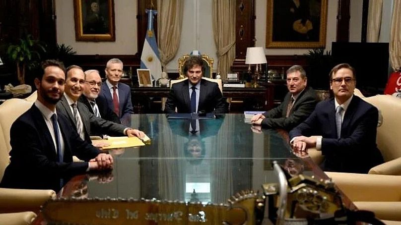 Javier Milei argentin elnök találkozik a Simon Wiesenthal Központ illetékeseivel Buenos Airesben, 2025. február 18-án