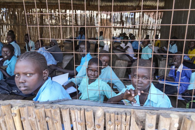 South Sudan refugee children attend a class in Juba, South Sudan.