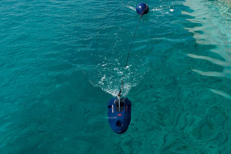 An underwater drone during a demonstration at a Marina in the southern resort of Ayia Napa, Cyprus.