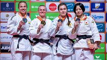 The podium in the -70 kg category. Australia's Aoife COUGHLAN took gold.