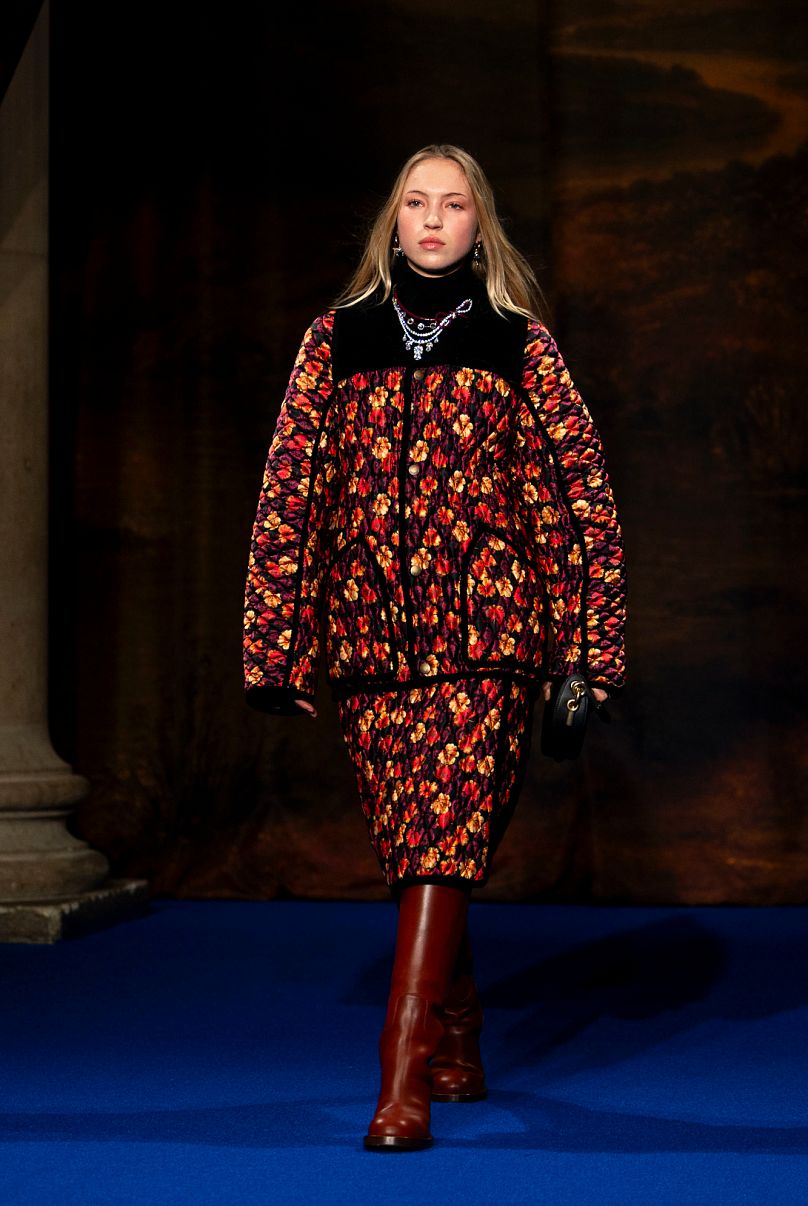 Lila Moss on the catwalk during the Burberry Fall/Winter 2025/26 show at Tate Britain, in London.