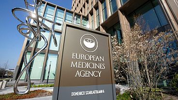 An exterior view of the European Medicines Agency, EMA, in Amsterdam's business district, Netherlands, on 20 April 2021.