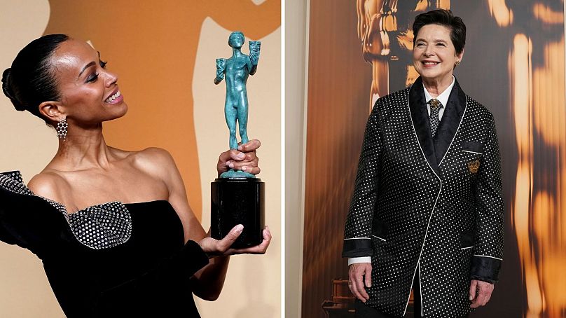 Zoe Saldana (left) with her 2025 SAG Award - Isabella Rossellini