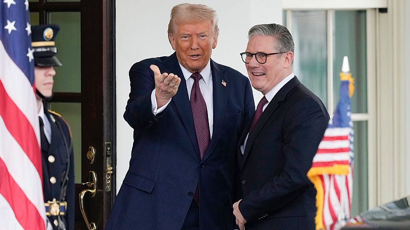 Britain's Prime Minister Keir Starmer is greeted by President Donald Trump as he arrives at the White House in Washington, Feb. 27, 2025.