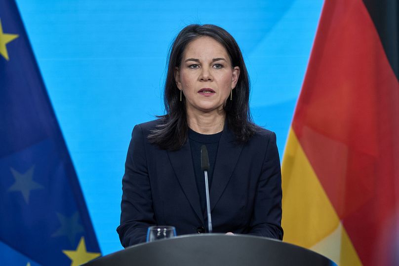 German Foreign Minister Annalena Baerbock addresses the media during a statement in Berlin, Germany, March 1, 2025