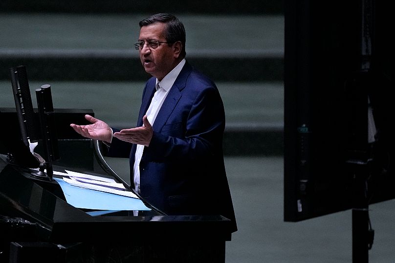 Iranian Finance Minister Abdolnasser Hemmati speaks during an open session of parliament for his impeachment in Tehran, 2 March, 2025