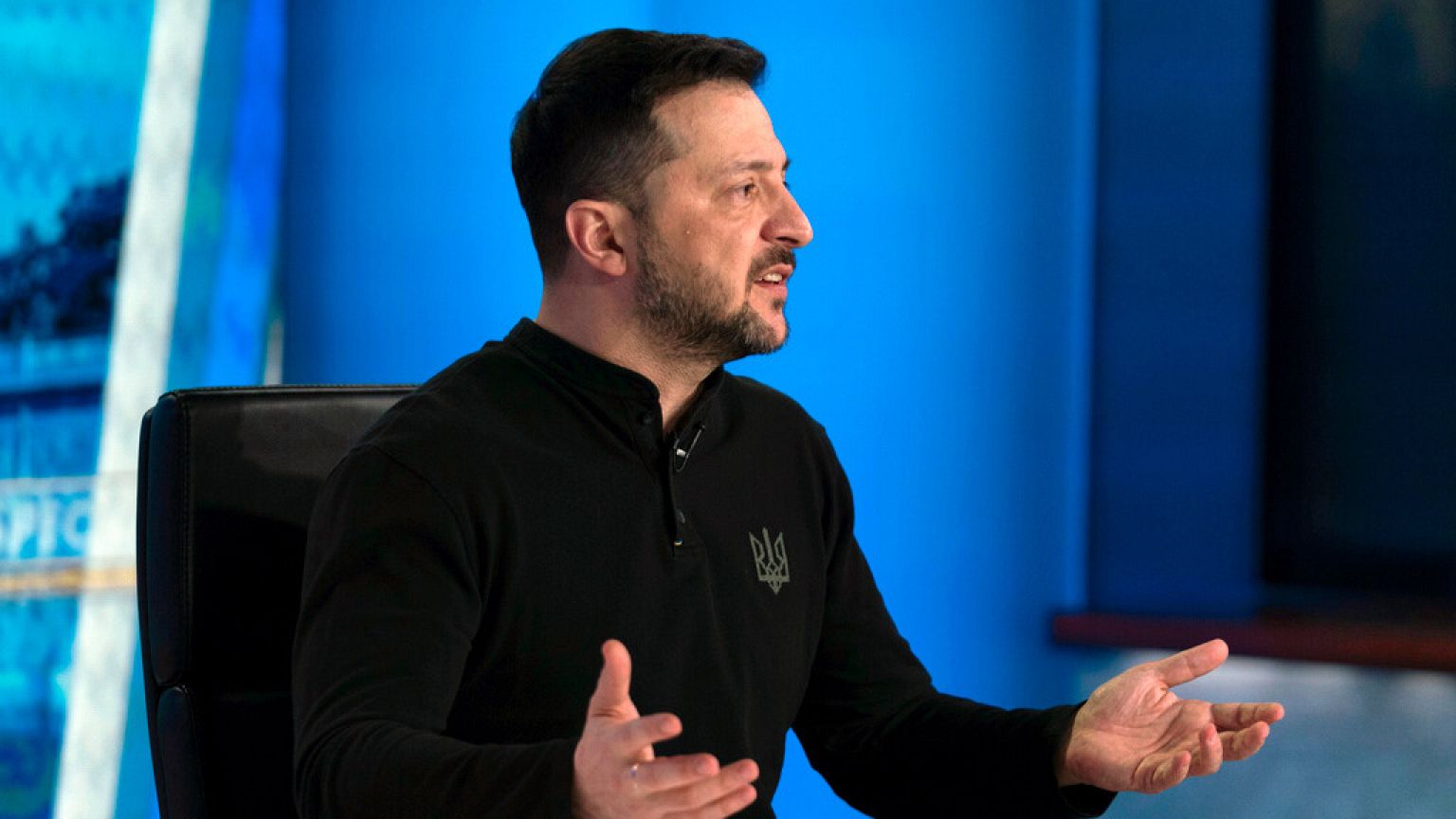 Ukraine's President Volodymyr Zelenskyy speaks during a interview with Bret Baier during a taping of FOX News Channel's Special Report with Bret Baier, in Washington, Friday.