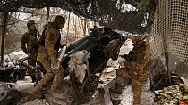 Ukrainian servicemen fire a M777 howitzer towards Russian positions at the frontline near Donetsk, Ukraine, Sunday, March, 2, 2025.