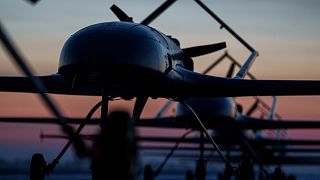 Long-range drones An-196 Liutyi of the Defence Intelligence of Ukraine stand in line before takeoff in undisclosed location, Ukraine, February 28, 2025.