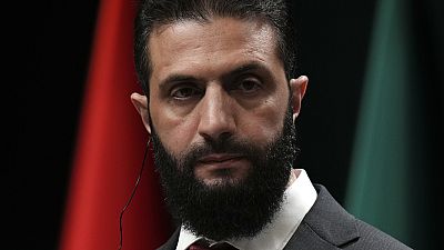 الرئيس السوري المؤقت أحمد الشرع، خلال مؤتمر صحفي مشترك مع الرئيس التركي رجب طيب أردوغان، عقب اجتماعهما في القصر الرئاسي في أنقرة، تركيا، الثلاثاء 4 فبراير/شباط 2025.