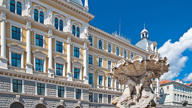 The ornate 'Fountain of the Tritons' in the Piazza Vittorio Veneto, Trieste