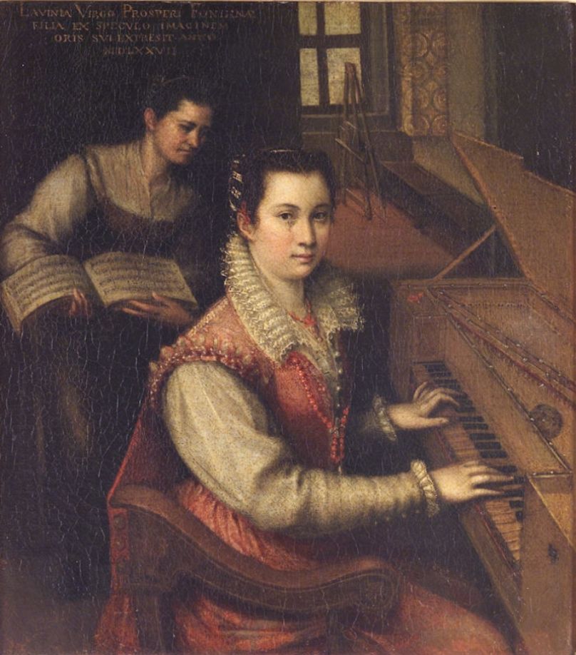 Lavinia Fontana (1552 Bologne-1614 Rome), Premier autoportrait à l'épinette, 1575 Huile sur cuivre, 31 x 25,5 cm Rome, Collection particulière.