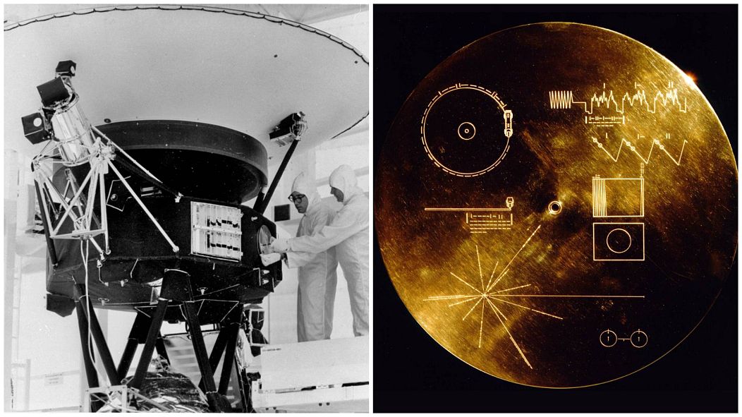 The "Sounds of Earth" record is mounted on the Voyager 2 spacecraft in the Safe-1 Building at the Kennedy Space Center / The Golden Record