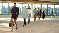 Models wear creations as part of the Stella Mccartney Fall/Winter 2025-2026 Womenswear collection presented in Paris. 