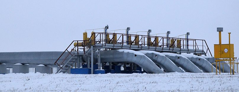 FILE - Gas pumping station is viewed at Sudzha, Russia, Jan. 11, 2009. (AP Photo/Sergei Chuzavkov, File)