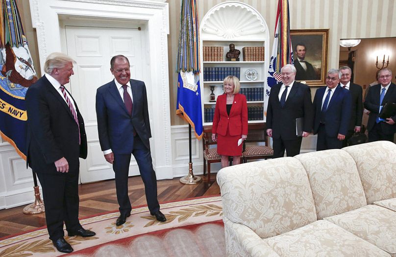 Trump, Lavrov és az orosz nagykövet a Fehér Házban, 2017 május 10.