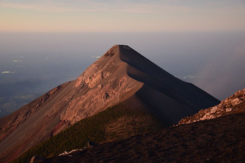 Sunrise on Volcano El Fuego, in between eruption, Guatemala, 14/04/2024. 