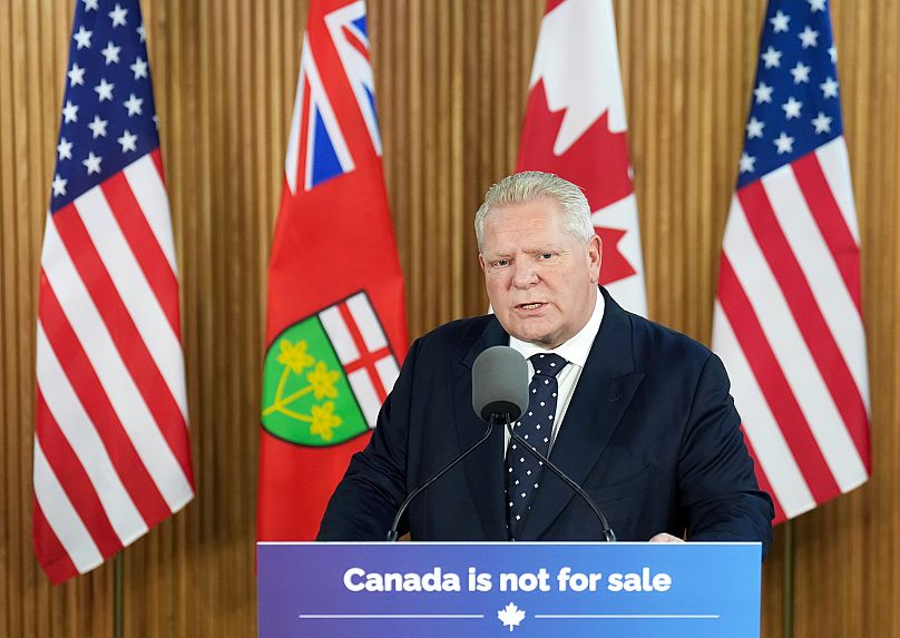 Le Premier ministre de l'Ontario, Doug Ford, tient une conférence de presse sur les nouveaux tarifs douaniers imposés par les États-Unis, à Toronto, le mardi 4 mars 2025