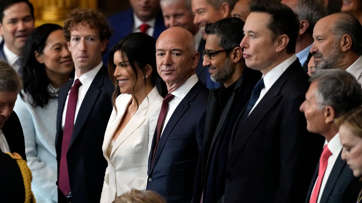 Guests including Mark Zuckerberg, Jeff Bezos, Sundar Pichai and Elon Musk, arrive before the 60th Presidential Inauguration. US Capitol in Washington. 20 Jan 2025.