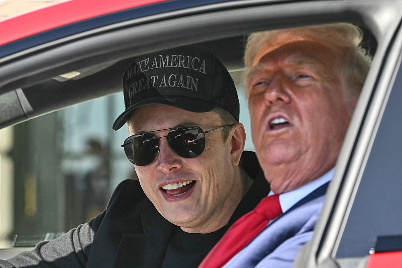 President Donald Trump and Tesla CEO Elon Musk in a Tesla vehicle on the South Lawn of the White House - Tuesday 11 March 2025