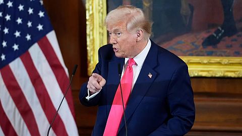 President Donald Trump speaks at the annual St. Patrick's Day luncheon at the Capitol in Washington, Wednesday, March 12, 2025.
