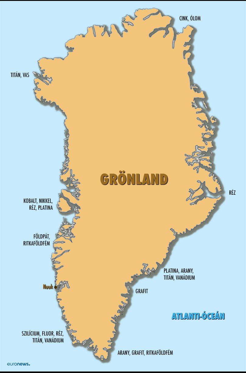 Grönland ásványkincseinek térképe a New York Times nyomán