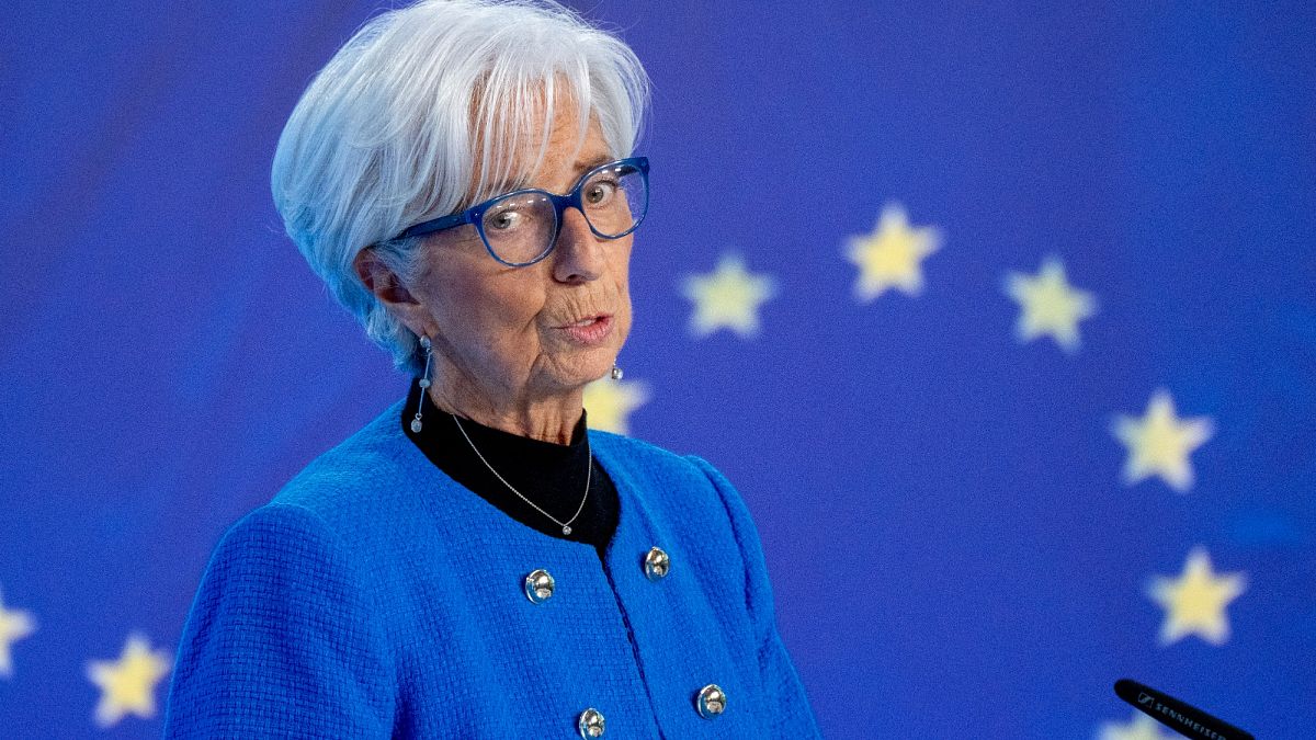 President of European Central Bank Christine Lagarde attends a press conference following a meeting of the ECB governing council in Frankfurt, Germany, Thursday, Jan.30, 2025.