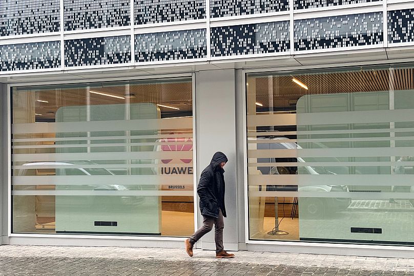 Le siège de l'entreprise chinoise Huawei, à Bruxelles, en Belgique, le jeudi 13 mars 2025