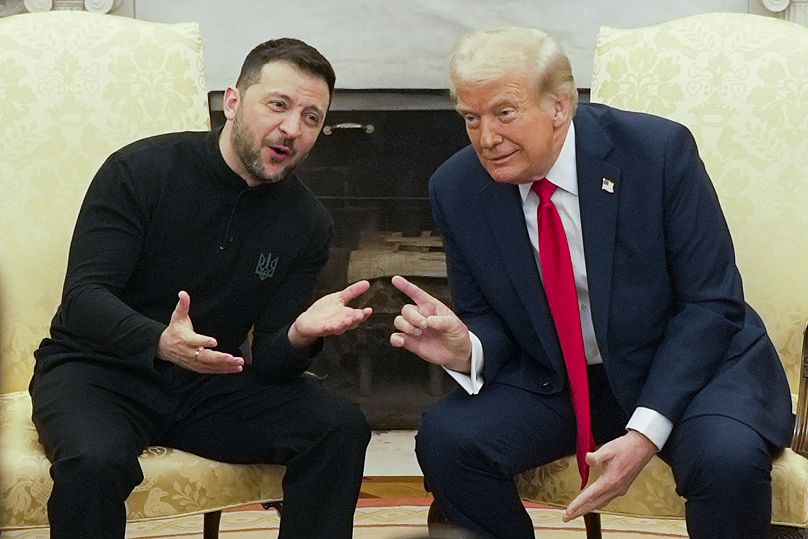 President Donald Trump, right, meets with Ukrainian President Volodymyr Zelenskyy in the Oval Office at the White House, 28 February, 2025