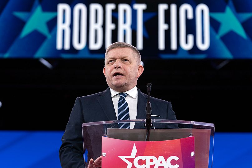 Slovakia's Prime Minister Robert Fico speaks at the Conservative Political Action Conference in Oxon Hill, 21 February, 2025 