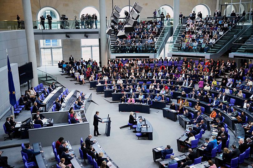 Bernd Baumann executive director of the right-wing Alternative for Germany, AfD, parliamentary group speaks during a meeting of the German Bundestag, 13 March, 2025