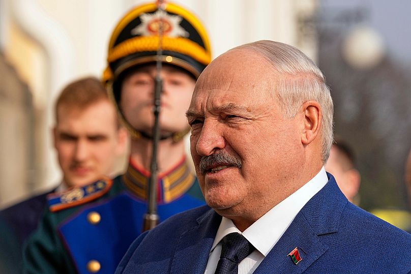 Belarusian President Alexander Lukashenko speaks to journalists as he arrives at the Grand Kremlin Palace in Moscow, 13 March, 2025