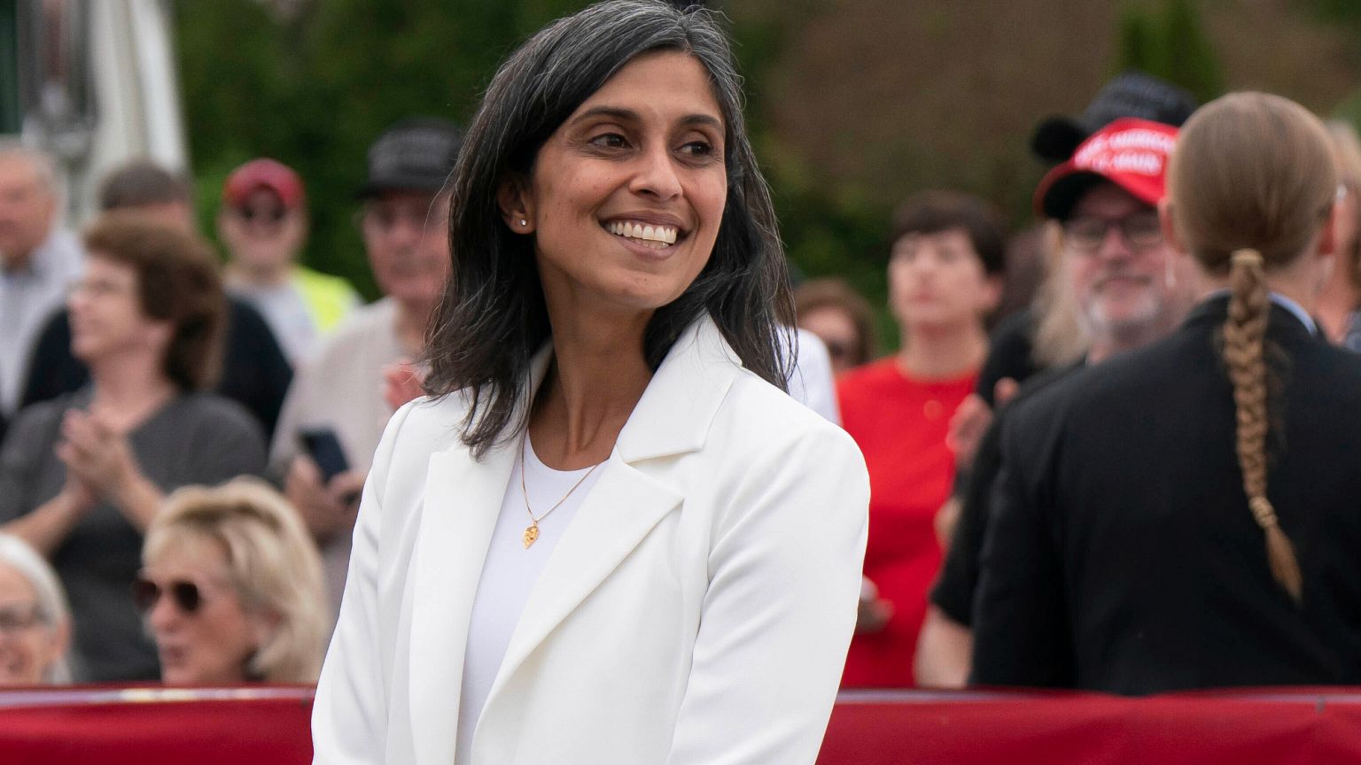 FILE - Usha Vance attends a campaign rally, Nov. 1, 2024, in Selma, N.C. (AP Photo/Allison Joyce, File)