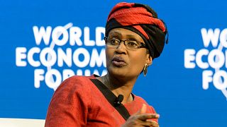 Winnie Byanyima, then the executive director of Oxfam International, speaks during a panel in Davos, Switzerland, in this 2015 file photo.