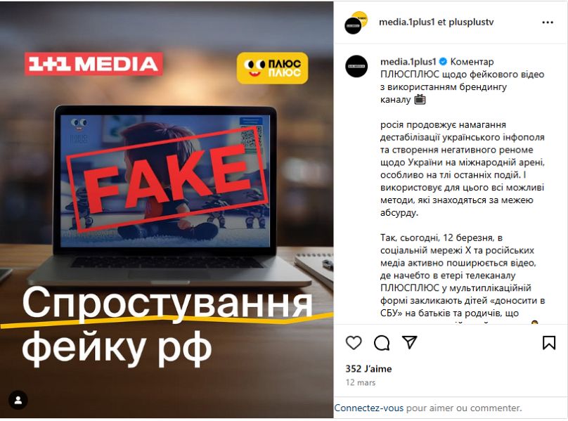 Les groupes 1+1 Média et plusplus ont publié un démentis sur instagram